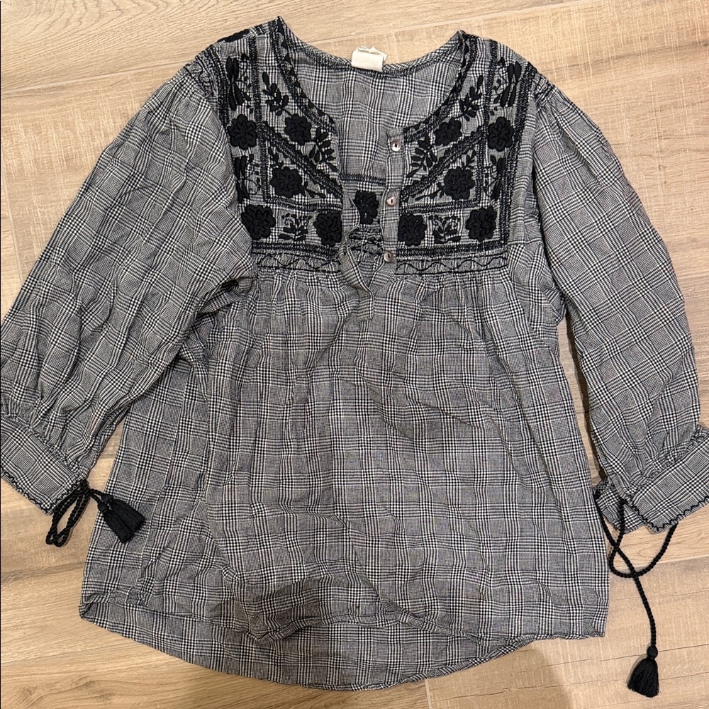Chic Black and Gray Embroidered Women's Blouse